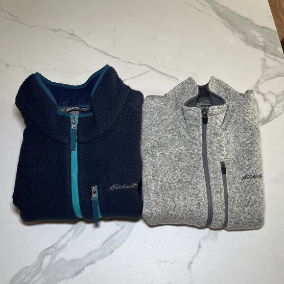 Eddie Bauer Lot of 2 Gray Blue Fleece Vest Zip Up Size TL Three Zip Pockets Logo - Picture 16 of 16